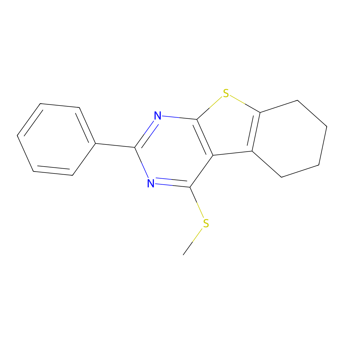 4-Methylsulfanyl-2-phenyl-5,6,7,8-tetrahydro-[1]benzothiolo[2,3-d]pyrimidine molecular structure, CAS 81766-15-6