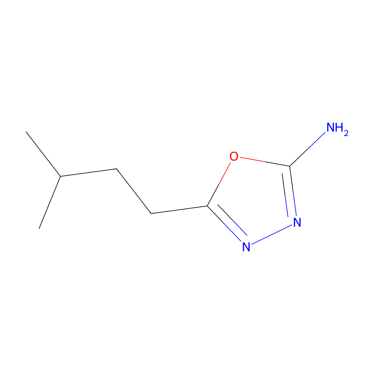5-(3-Methylbutyl)-1,3,4-oxadiazol-2-amine molecular structure, CAS 81785-17-3
