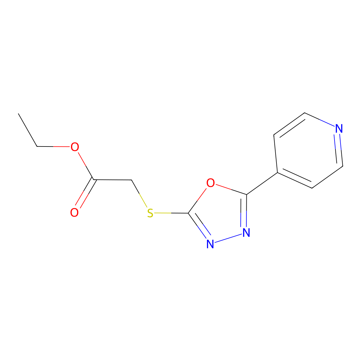 Ethyl {[5-(4-pyridinyl)-1,3,4-oxadiazol-2-yl]thio}acetate molecular structure, CAS 81810-44-8