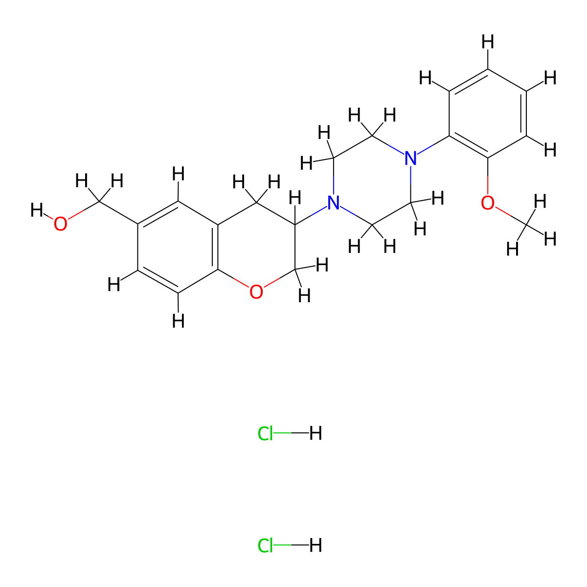 2H-1-Benzopyran-6-methanol, 3,4-dihydro-4-(4-(2-methoxyphenyl)-1-piperazinyl)-, dihydrochloride molecular structure, CAS 81816-76-4