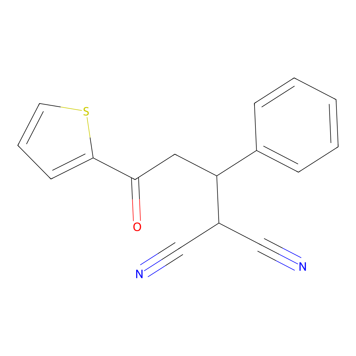 2-(3-Oxo-1-phenyl-3-thiophen-2-ylpropyl)propanedinitrile molecular structure, CAS 81829-55-2