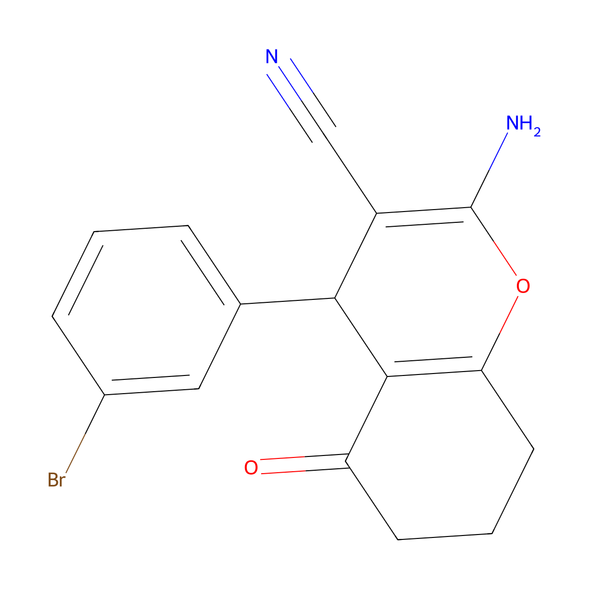 2-Amino-4-(3-bromophenyl)-5-oxo-4,6,7,8-tetrahydrochromene-3-carbonitrile molecular structure, CAS 81829-59-6