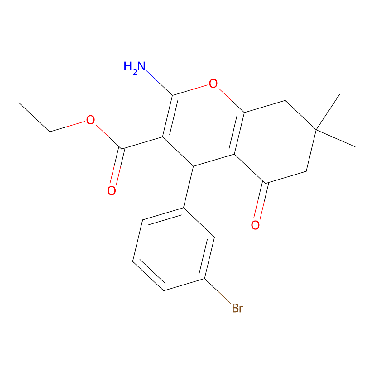 ethyl 2-amino-4-(3-bromophenyl)-7,7-dimethyl-5-oxo-5,6,7,8-tetrahydro-4H-chromene-3-carboxylate molecular structure, CAS 81829-62-1