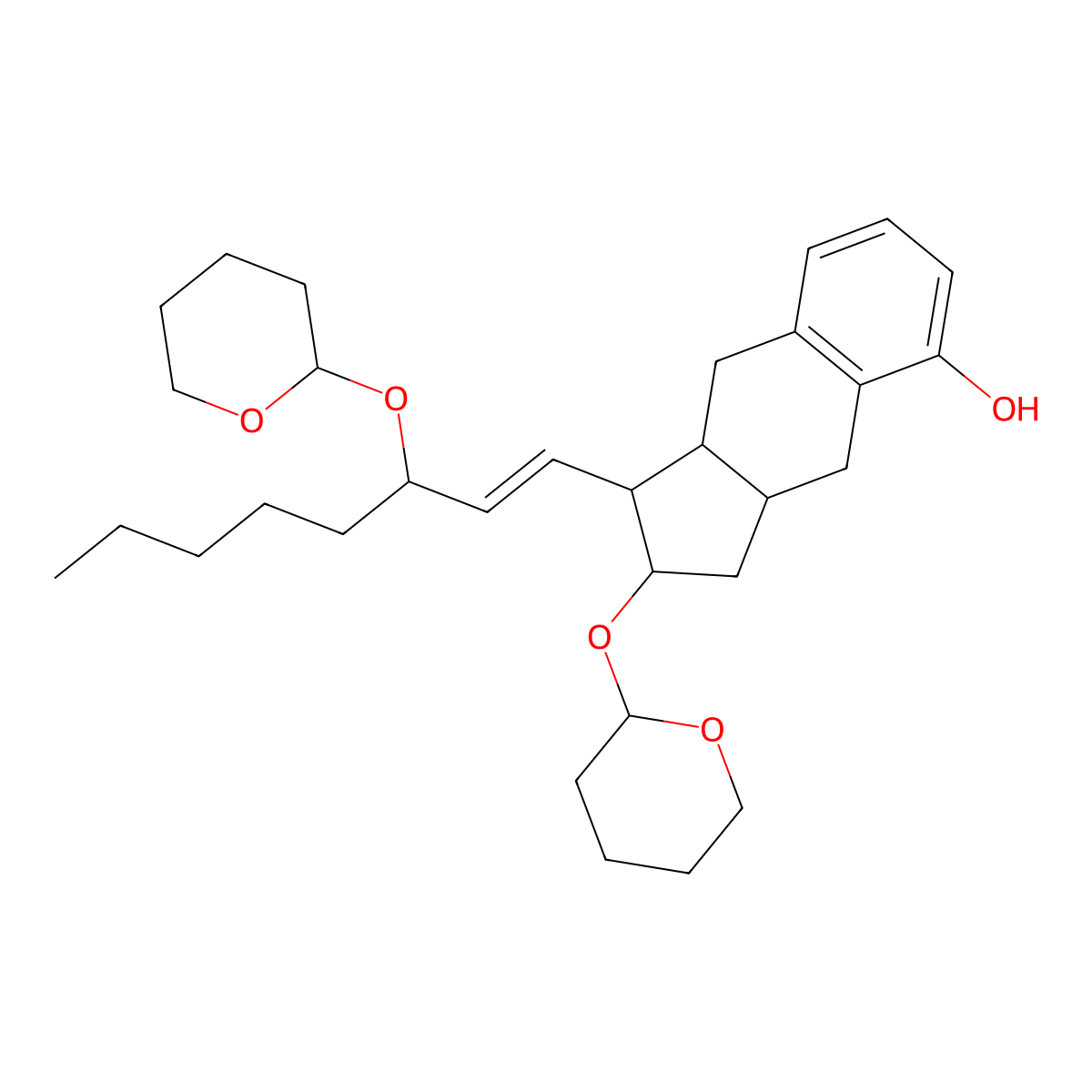 (1R,2R,3aS,9aS)-2-((Tetrahydro-2H-pyran-2-yl)oxy)-1-((3S,E)-3-((tetrahydro-2H-pyran-2-yl)oxy)oct-1-en-1-yl)-2,3,3a,4,9,9a-hexahydro-1H-cyclopenta[b]naphthalen-5-ol molecular structure, CAS 81846-28-8
