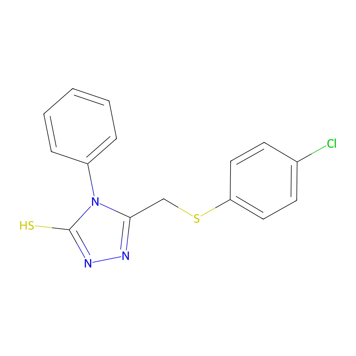 5-{[(4-chlorophenyl)sulfanyl]methyl}-4-phenyl-4H-1,2,4-triazol-3-ylhydrosulfide molecular structure, CAS 81863-74-3
