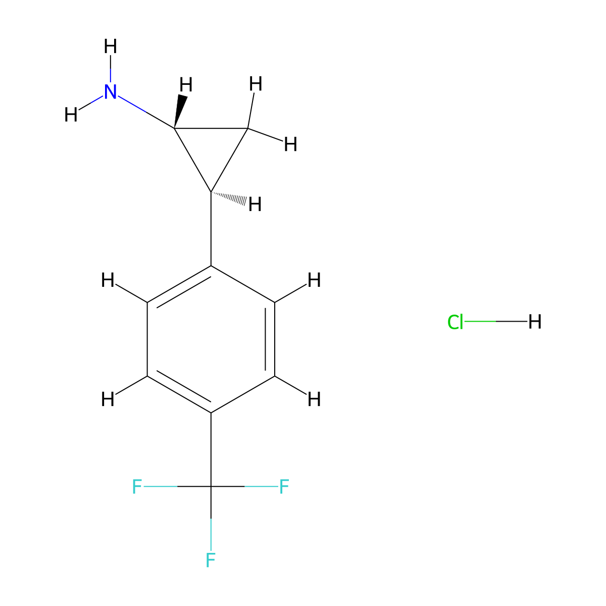 rac-(1R,2S)-2-[4-(trifluoromethyl)phenyl]cyclopropan-1-amine hydrochloride molecular structure, CAS 819046-96-3