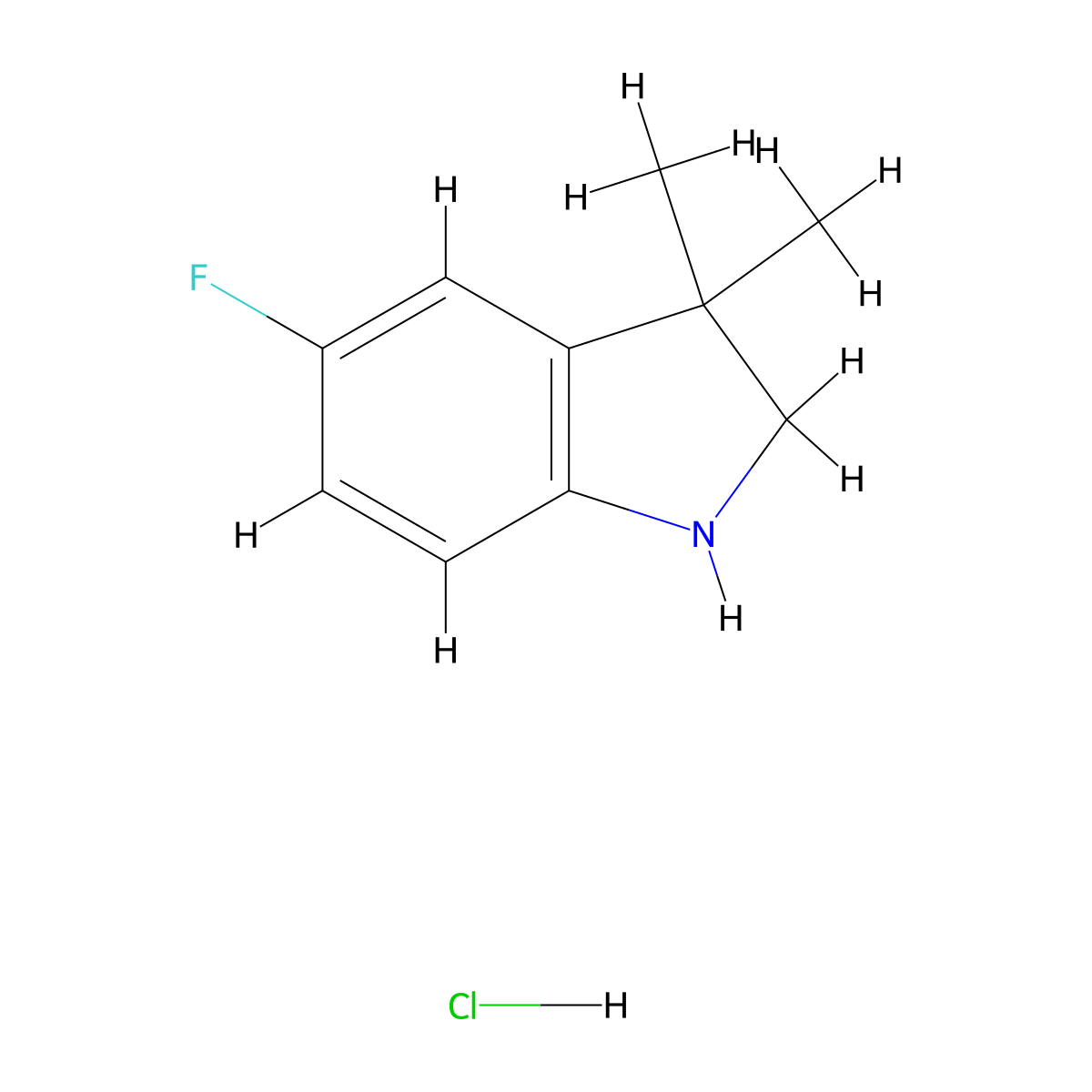 5-fluoro-3,3-dimethyl-2,3-dihydro-1H-indole hydrochloride molecular structure, CAS 819076-34-1