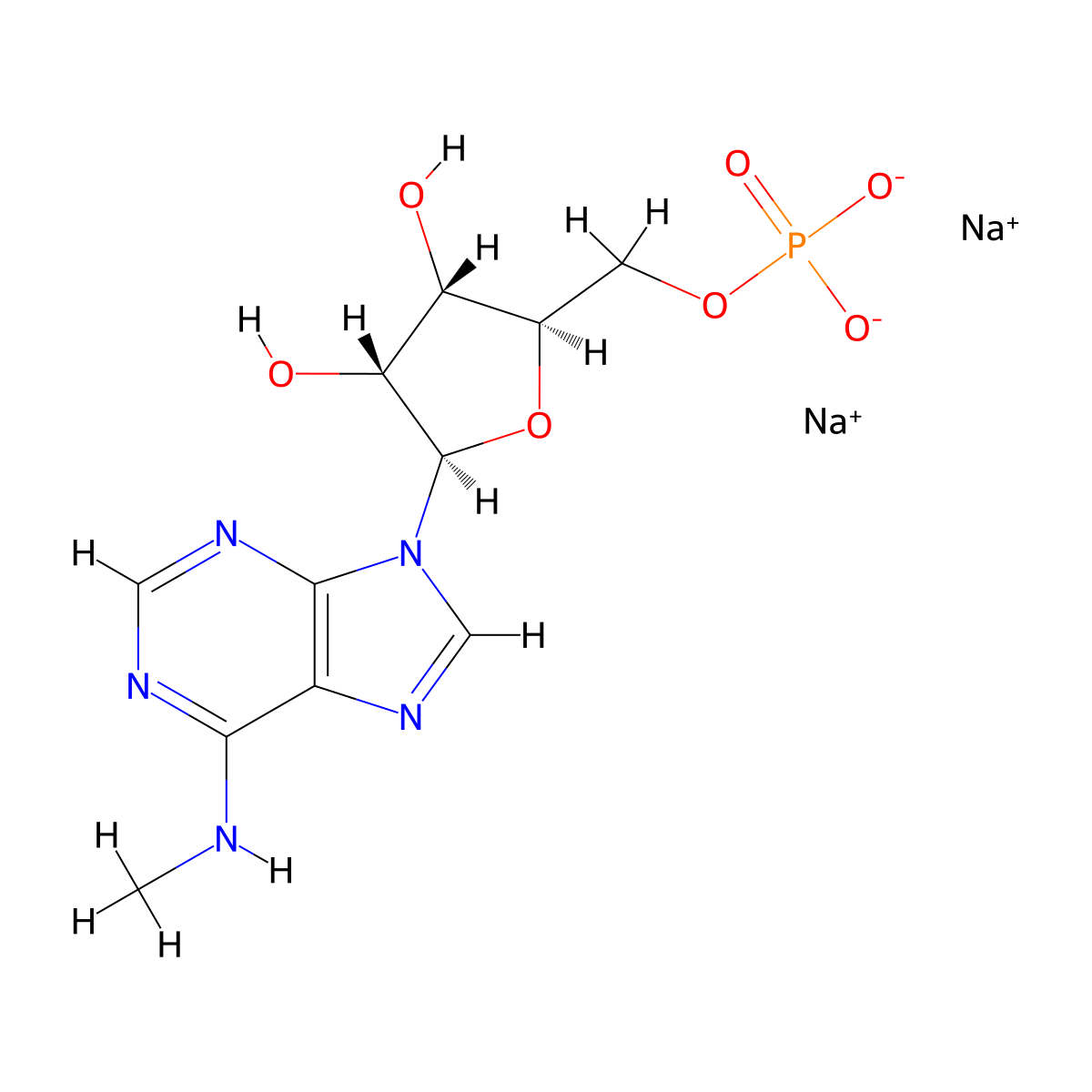 N6-Methyladenosine-5'-monophosphate sodium salt molecular structure, CAS 81921-35-9
