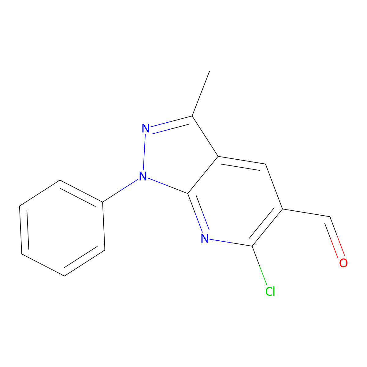 6-Chloro-3-methyl-1-phenyl-1H-pyrazolo[3,4-b]pyridine-5-carbaldehyde molecular structure, CAS 81933-75-7