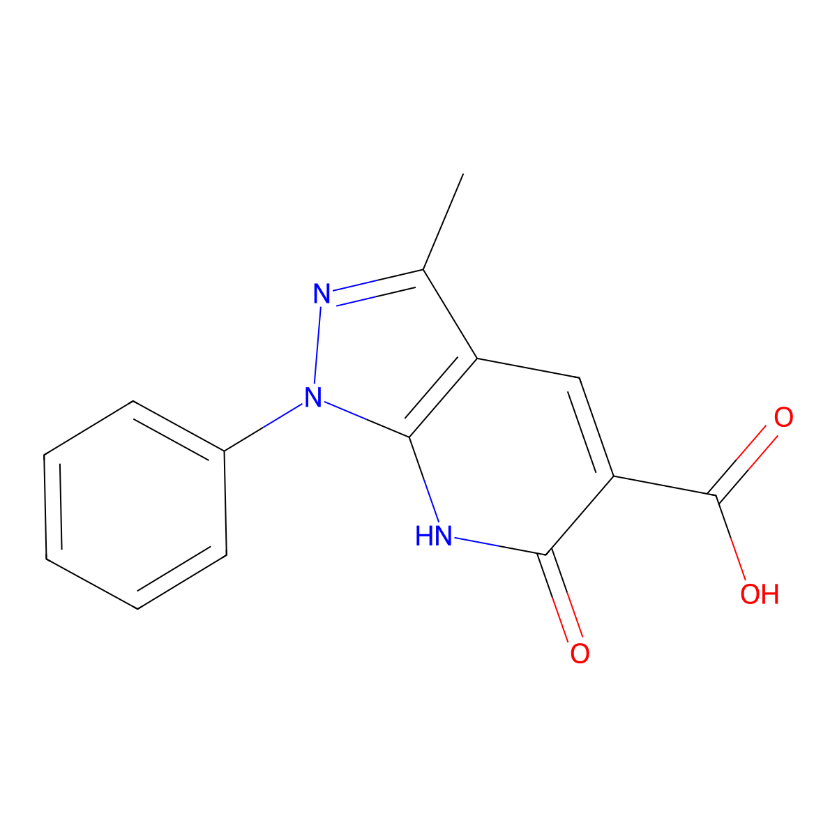 3-Methyl-6-oxo-1-phenyl-1H,6H,7H-pyrazolo[3,4-b]pyridine-5-carboxylic acid molecular structure, CAS 81933-80-4