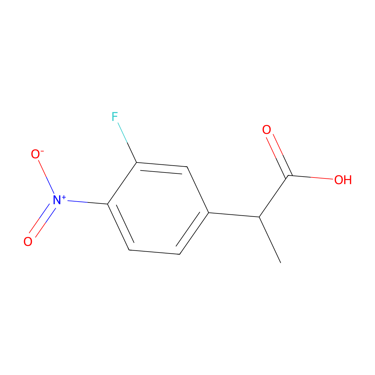 2-(3-Fluoro-4-nitrophenyl)propanoic acid molecular structure, CAS 81937-32-8