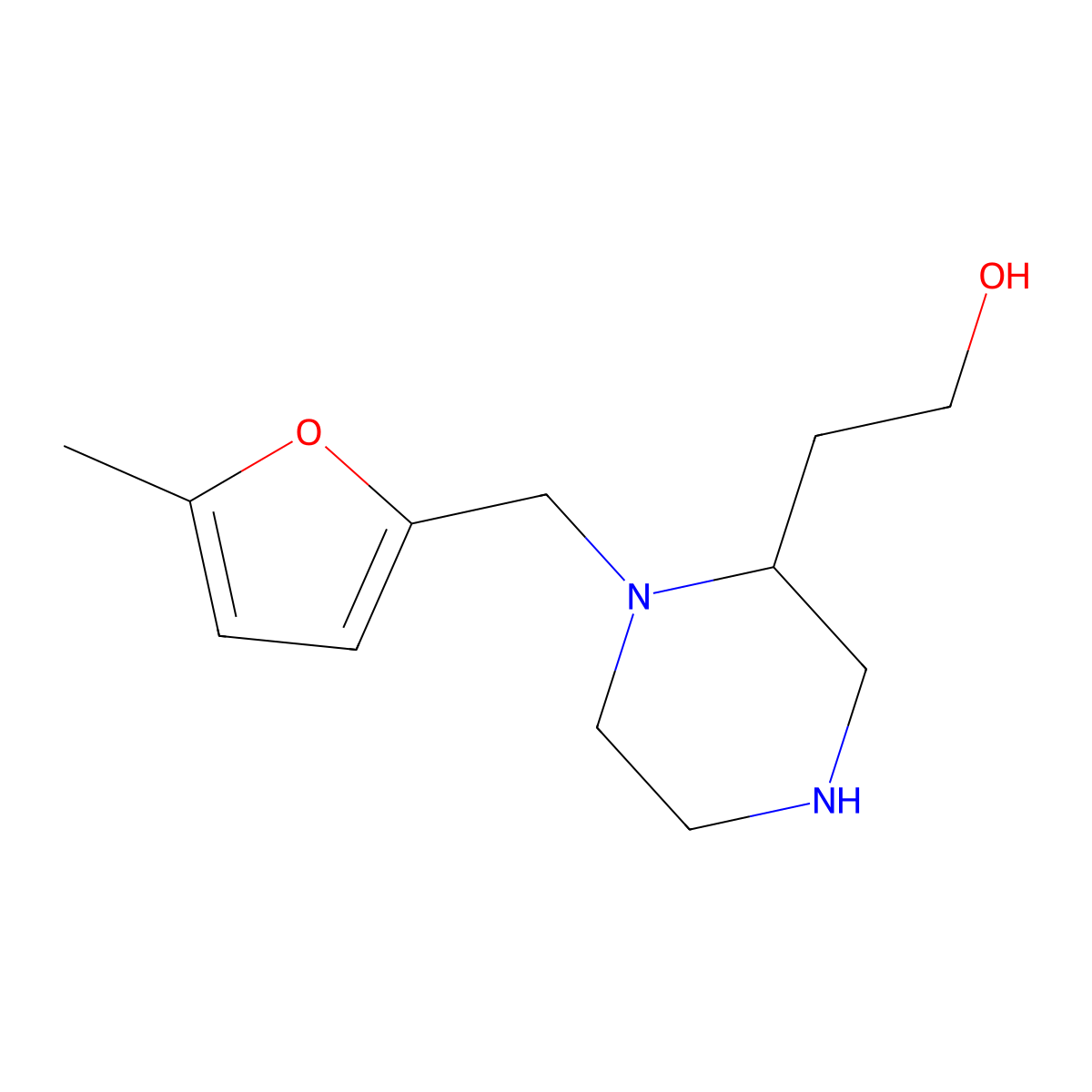 2-{1-[(5-Methyl-2-furyl)methyl]-2-piperazinyl}ethanol molecular structure, CAS 819802-25-0