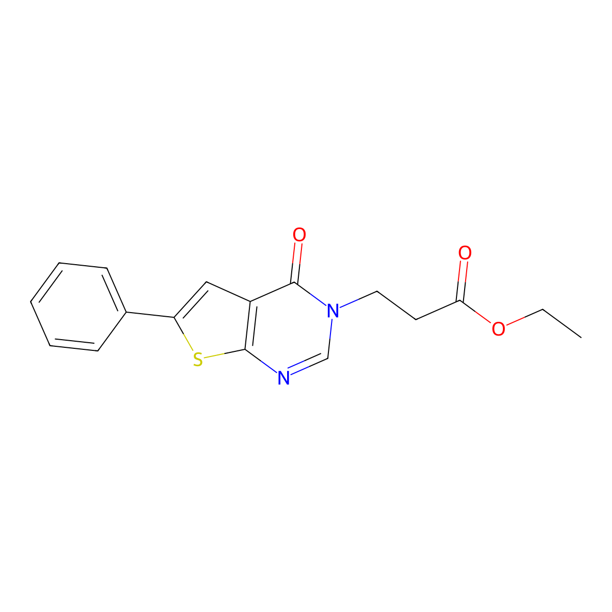 ethyl 3-{4-oxo-6-phenyl-3H,4H-thieno[2,3-d]pyrimidin-3-yl}propanoate molecular structure, CAS 819847-41-1