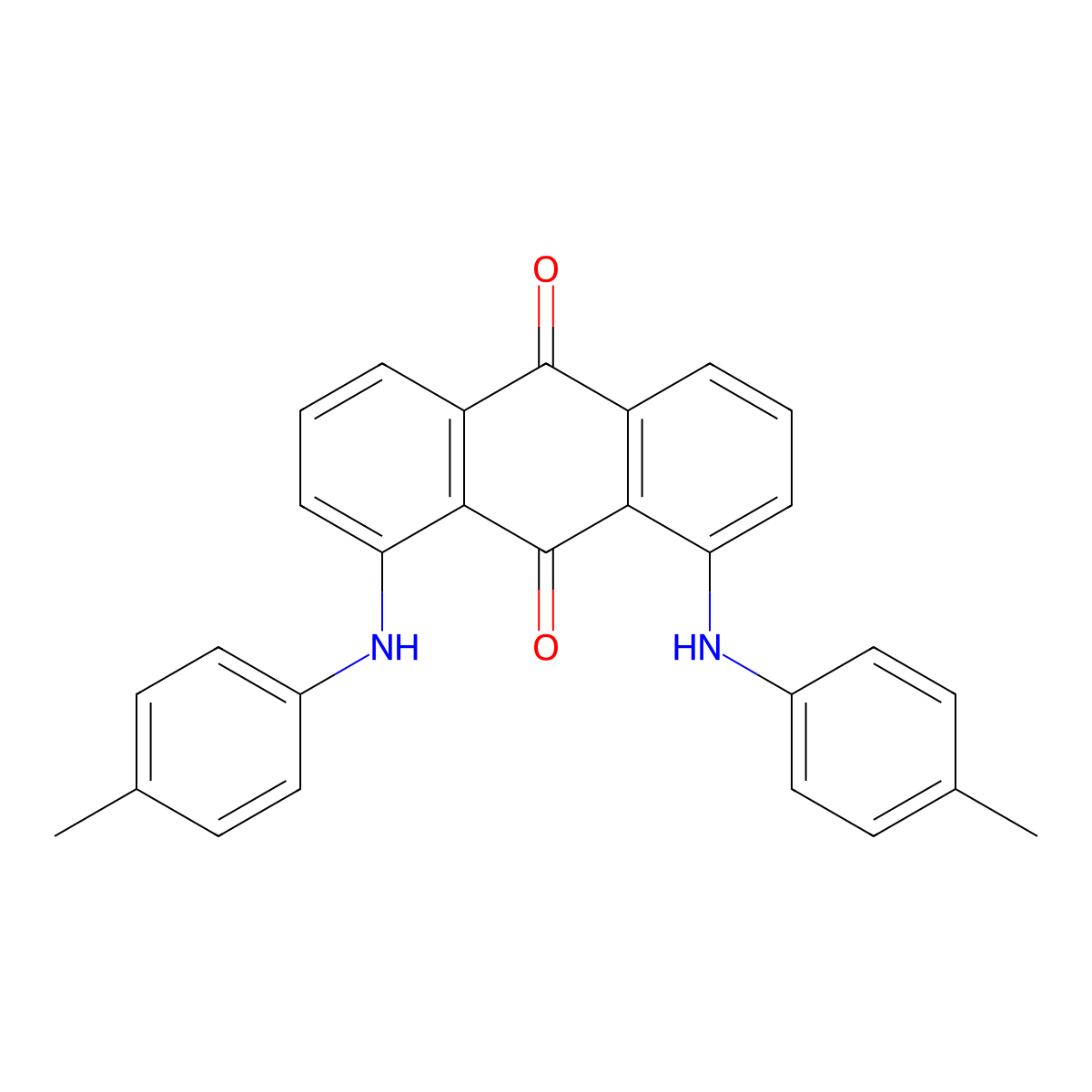 9,10-Anthracenedione, 1,8-bis((4-methylphenyl)amino)- molecular structure, CAS 82-16-6