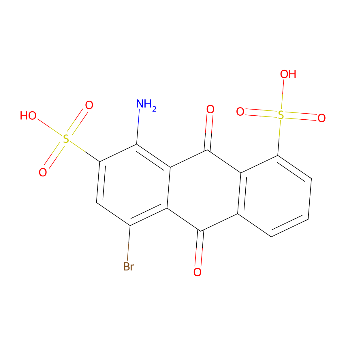 4-Amino-1-bromo-9,10-dihydro-9,10-dioxoanthracene-3,5-disulphonic acid molecular structure, CAS 82-32-6