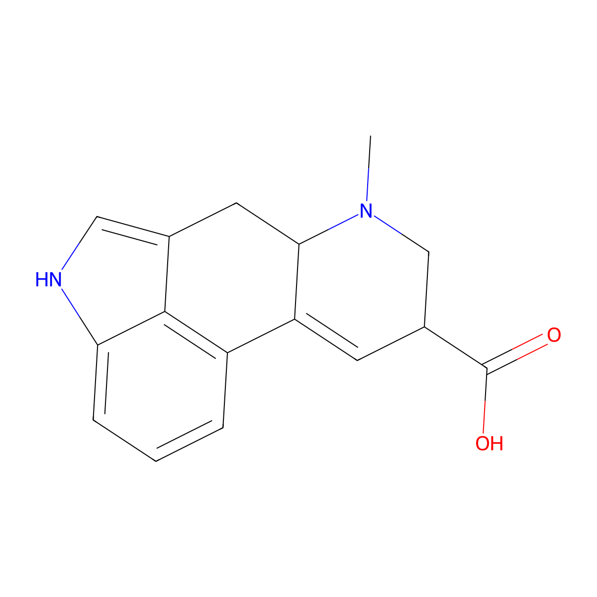 (5Xi)-6-Methyl-9,10-didehydroergoline-8-carboxylic acid molecular structure, CAS 82-58-6