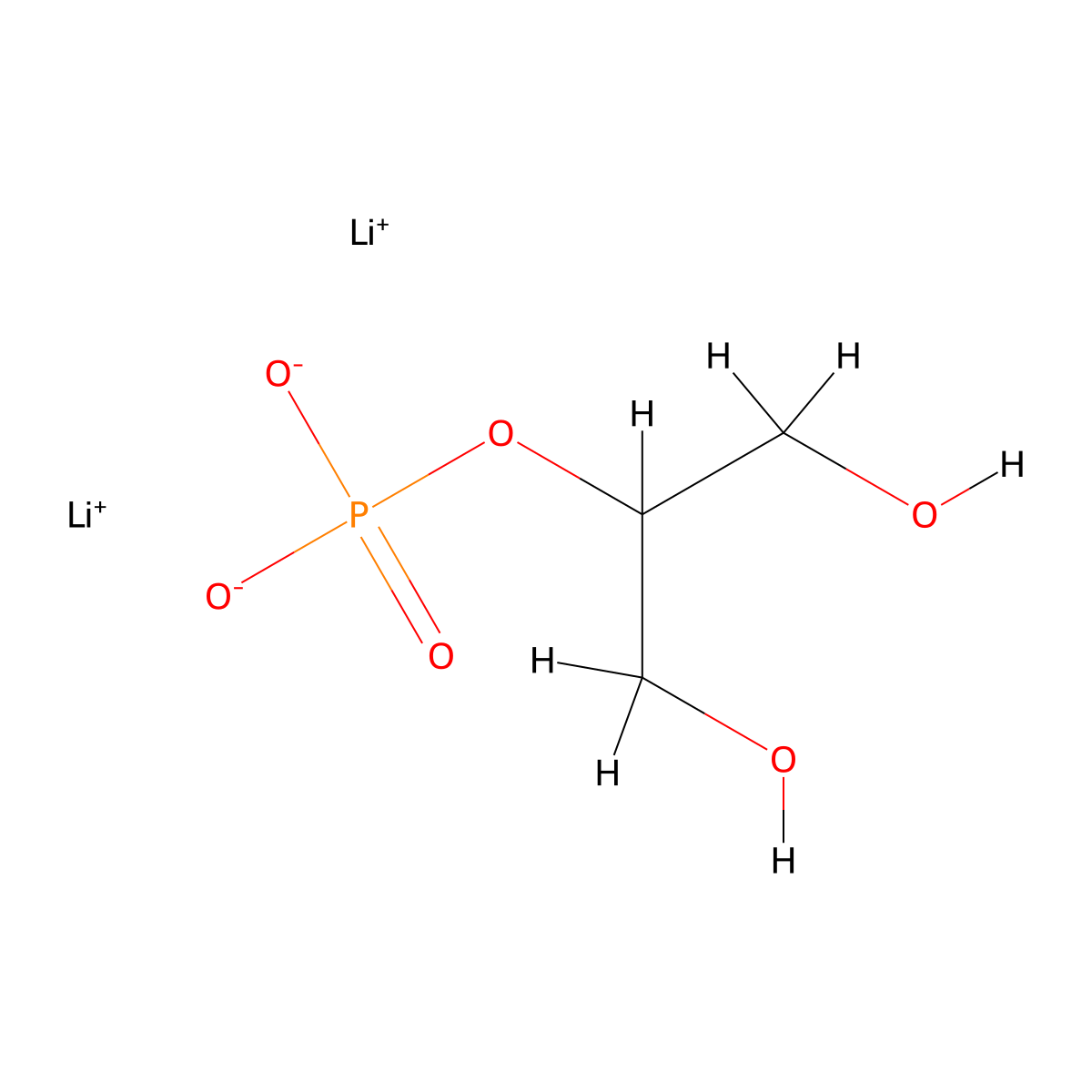 Dilithium 1,3-dihydroxypropan-2-yl phosphate molecular structure, CAS 820-13-3