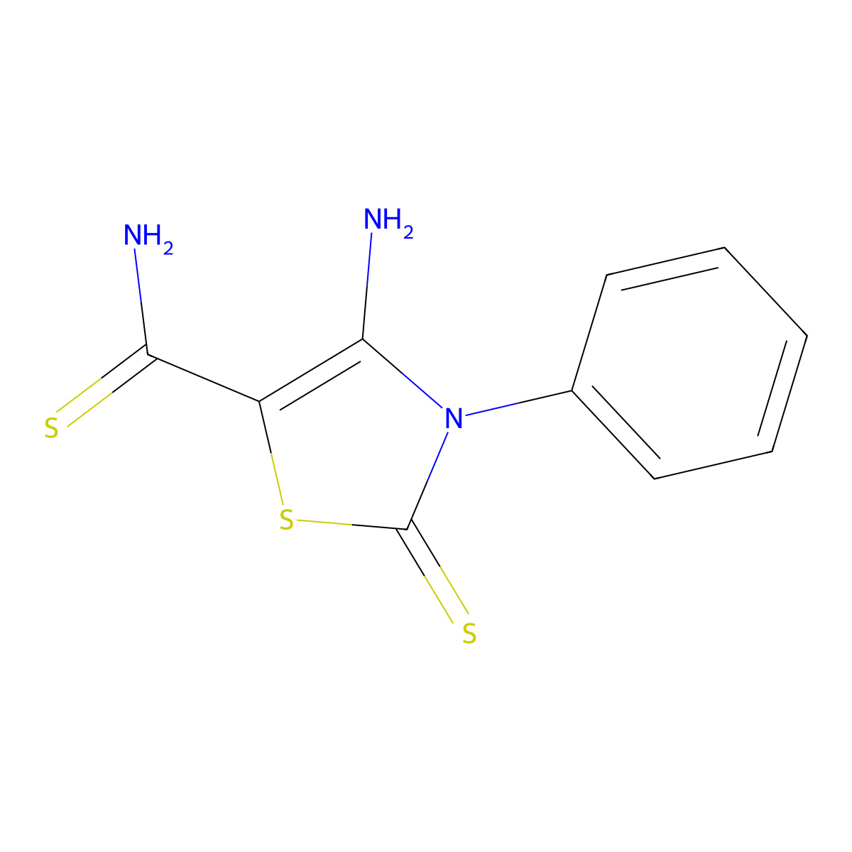 4-Amino-3-phenyl-2-thioxo-2,3-dihydro-1,3-thiazole-5-carbothioamide molecular structure, CAS 82013-39-6