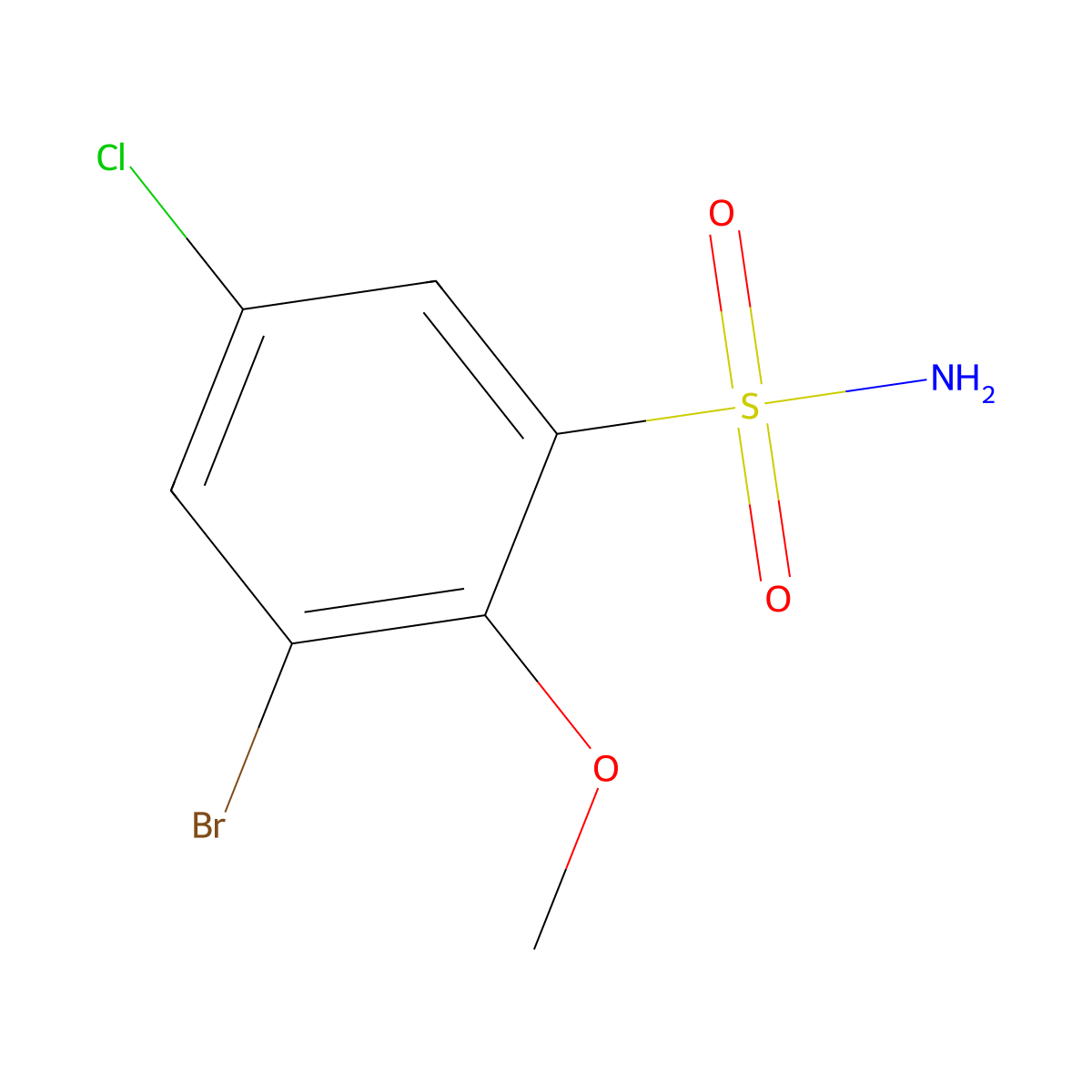 3-Bromo-5-chloro-2-methoxybenzene-1-sulfonamide molecular structure, CAS 82020-53-9