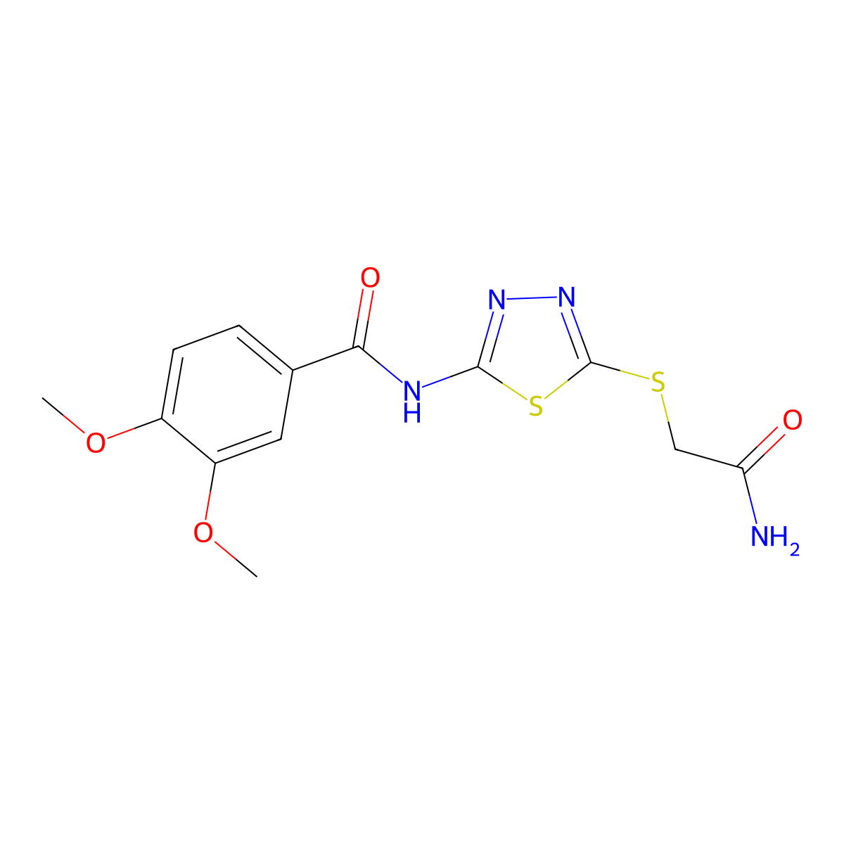 N-[5-(2-amino-2-oxoethyl)sulfanyl-1,3,4-thiadiazol-2-yl]-3,4-dimethoxybenzamide molecular structure, CAS 820229-81-0