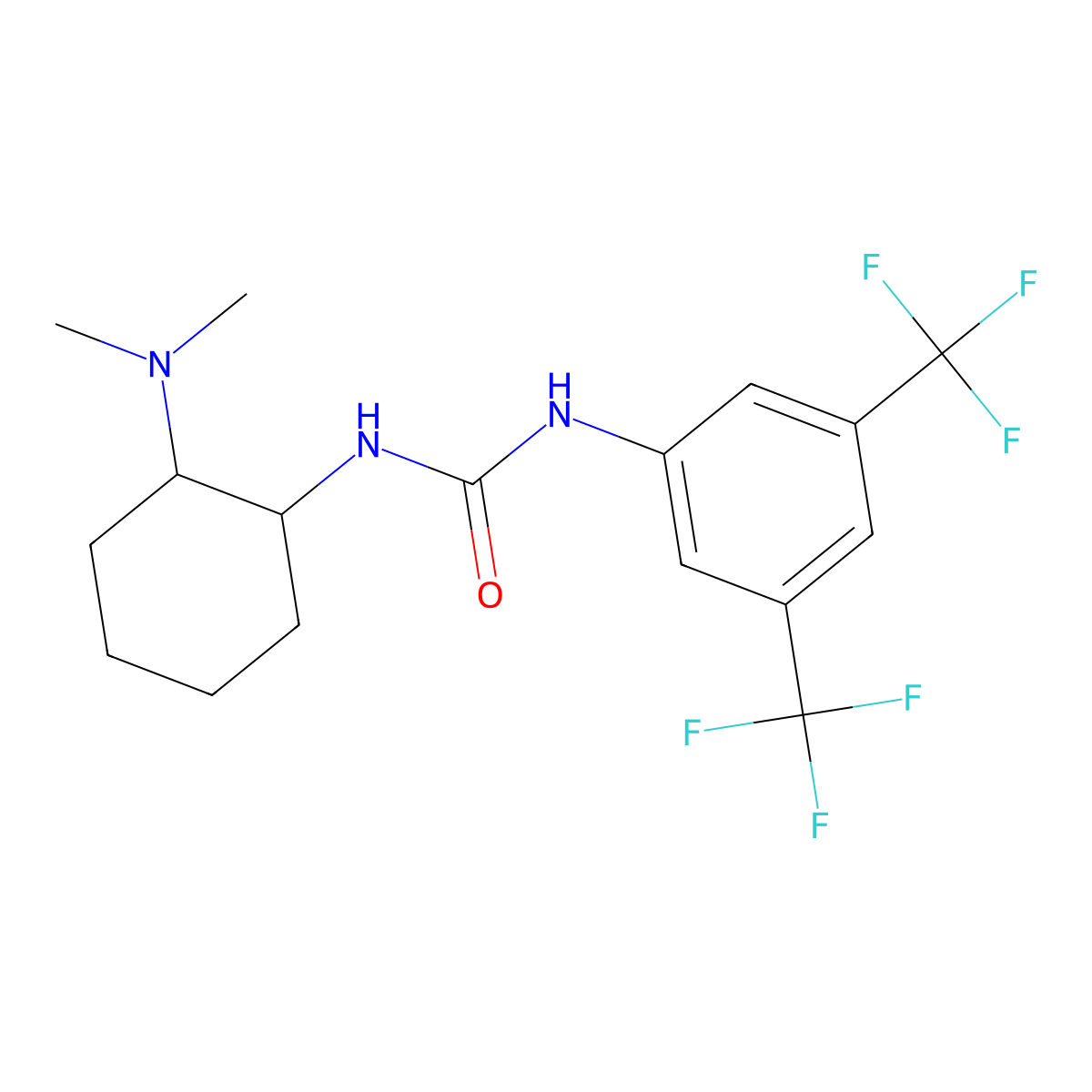 N-[3,5-Bis(trifluoromethyl)phenyl]-N'-[(1R,2R)-2-(dimethylamino)cyclohexyl]urea, 98%, (99% ee) molecular structure, CAS 8202424-14-6