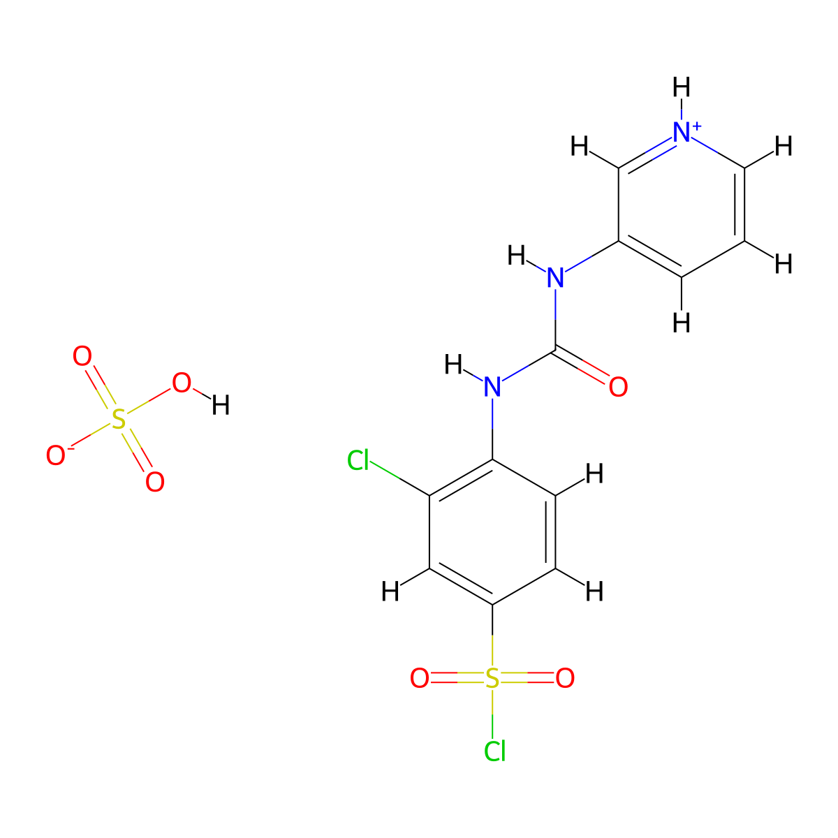 3-Chloro-4-(3-pyridin-3-yl-ureido)-benzenesulfonyl chloride hydrogen sulfate molecular structure, CAS 820245-42-9