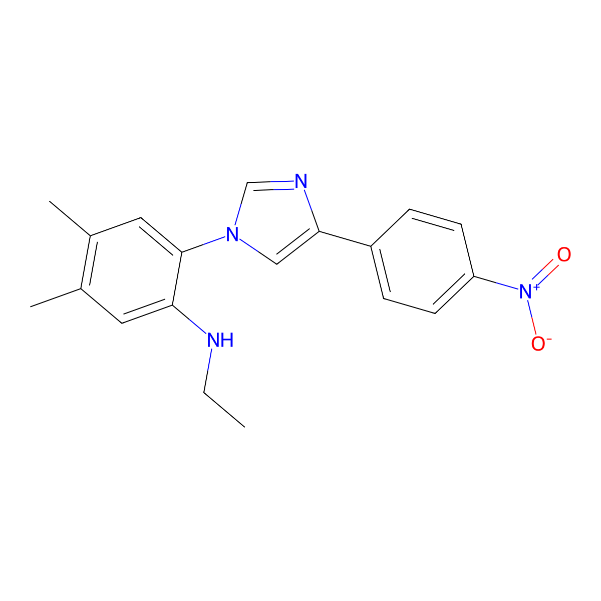 N-ethyl-4,5-dimethyl-2-[4-(4-nitrophenyl)imidazol-1-yl]aniline molecular structure, CAS 82040-24-2