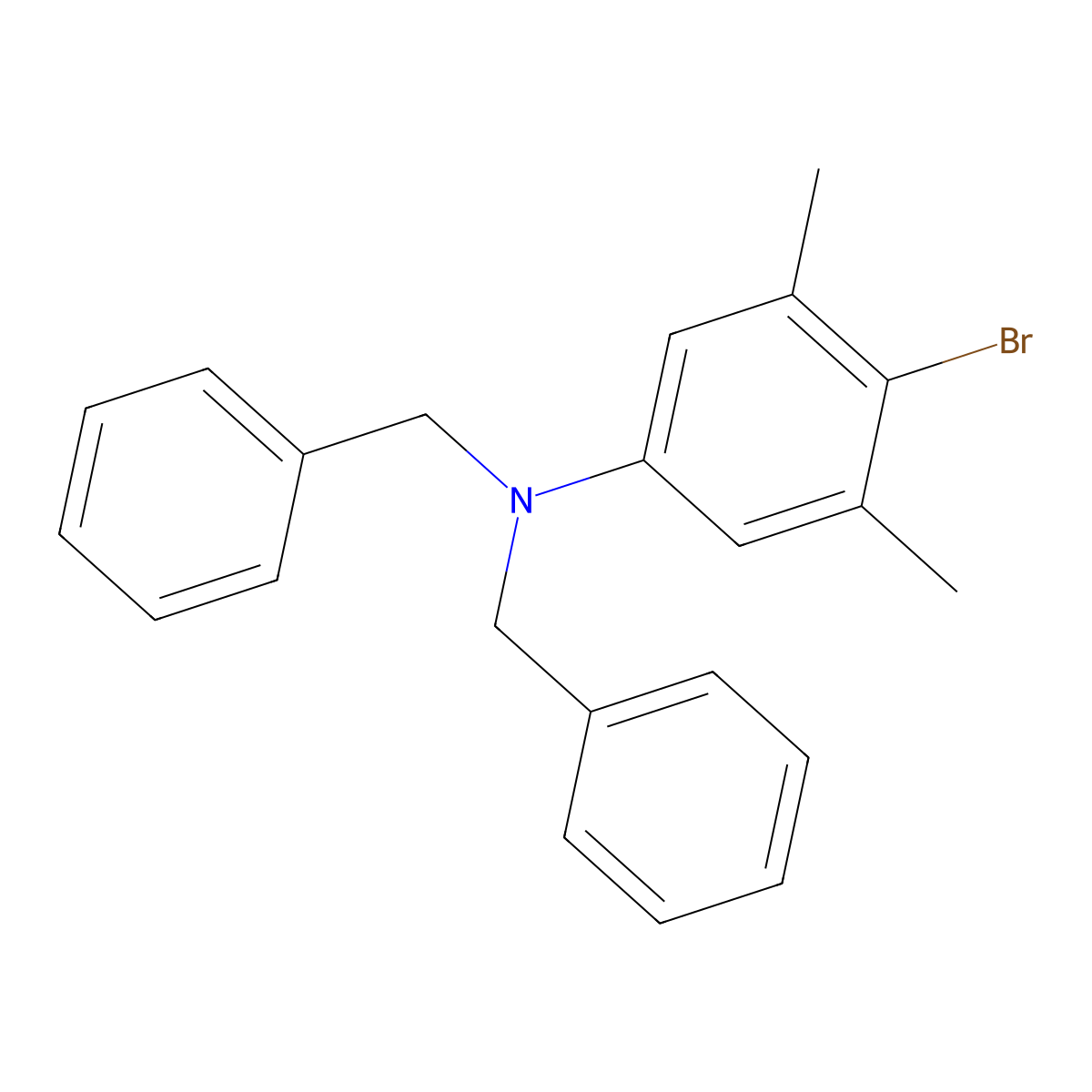 Benzenemethanamine, N-(4-bromo-3,5-dimethylphenyl)-N-(phenylmethyl)- molecular structure, CAS 82051-86-3