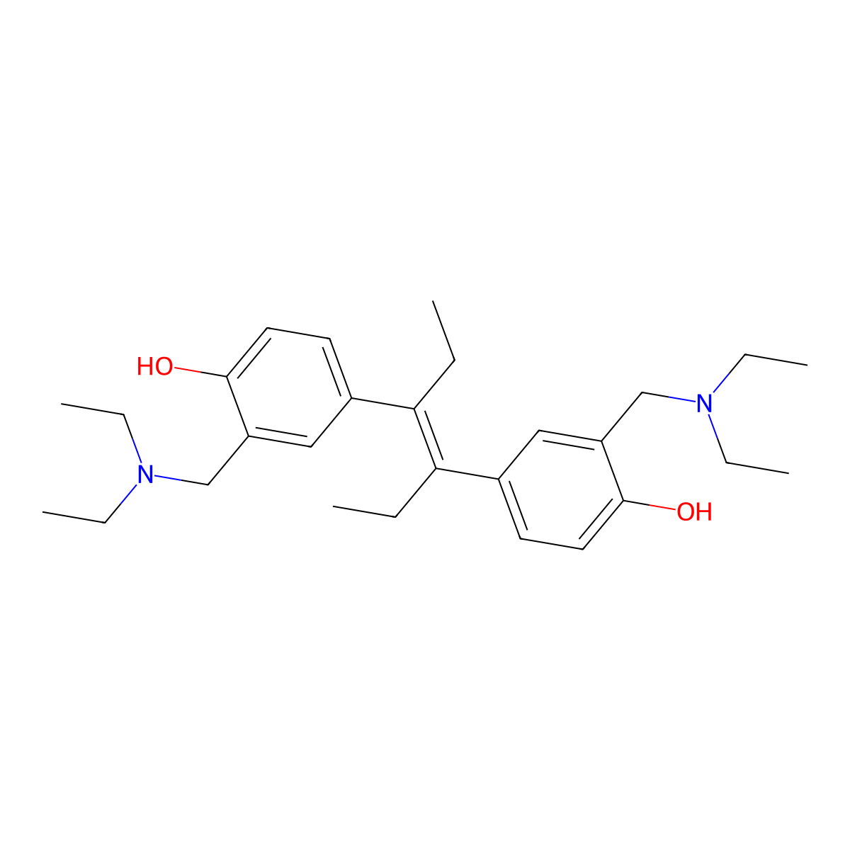 2-(diethylaminomethyl)-4-[(E)-4-[3-(diethylaminomethyl)-4-hydroxyphenyl]hex-3-en-3-yl]phenol molecular structure, CAS 82058-16-0