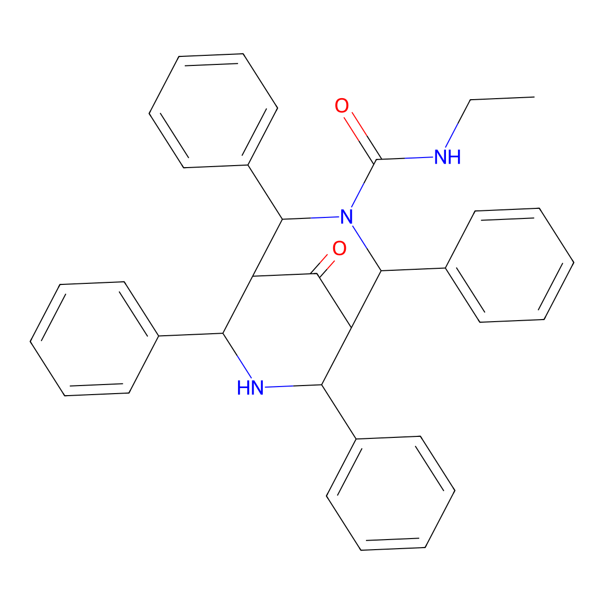3,7-Diazabicyclo(3.3.1)nonane-3-carboxamide, N-ethyl-9-oxo-2,4,6,8-tetraphenyl- molecular structure, CAS 82058-25-1