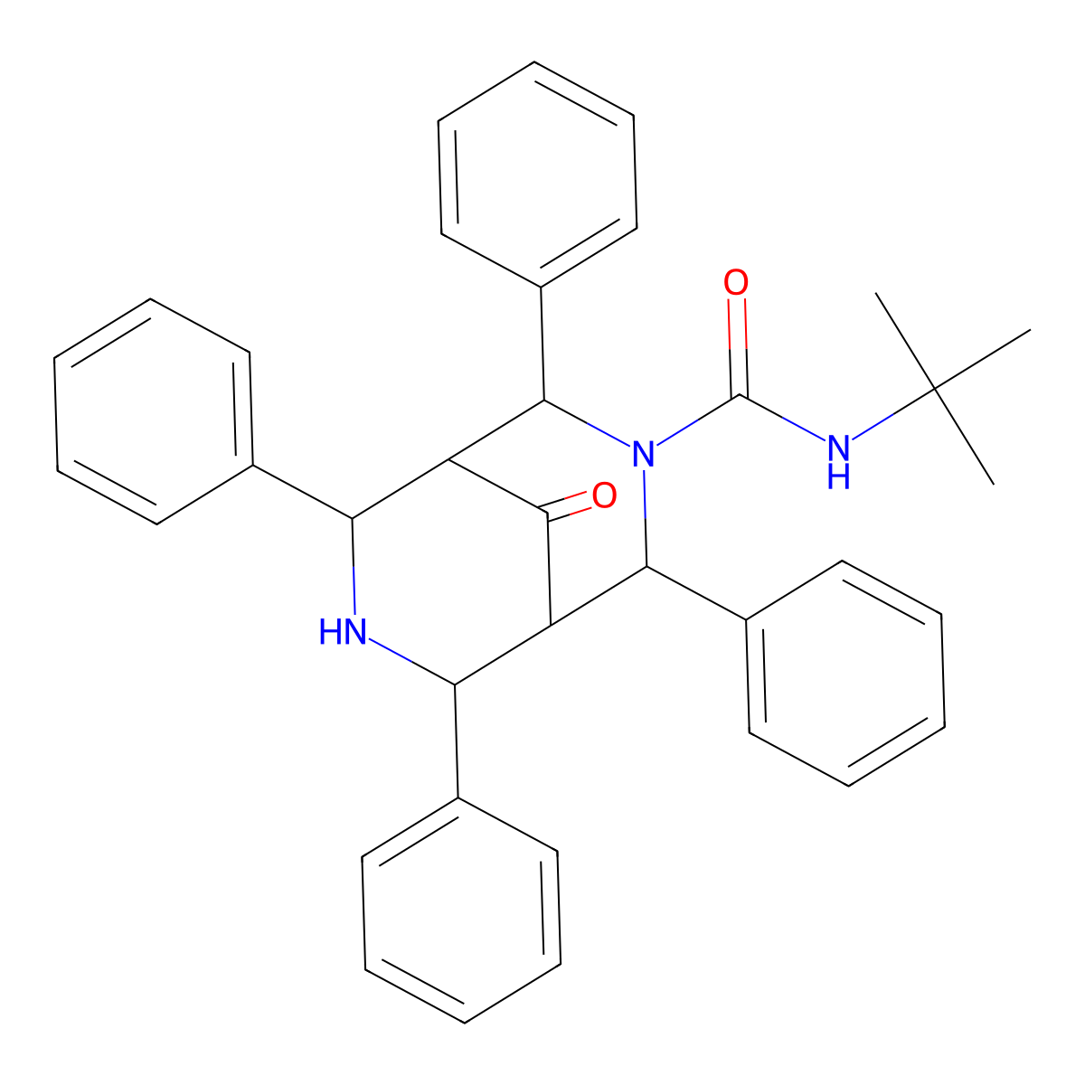3,7-Diazabicyclo(3.3.1)nonane-3-carboxamide, N-tert-butyl-9-oxo-2,4,6,8-tetraphenyl- molecular structure, CAS 82058-27-3