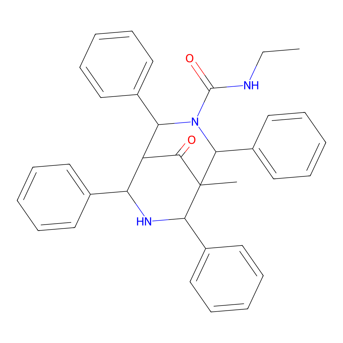 3,7-Diazabicyclo(3.3.1)nonane-3-carboxamide, N-ethyl-5-methyl-9-oxo-2,4,6,8-tetraphenyl- molecular structure, CAS 82058-29-5