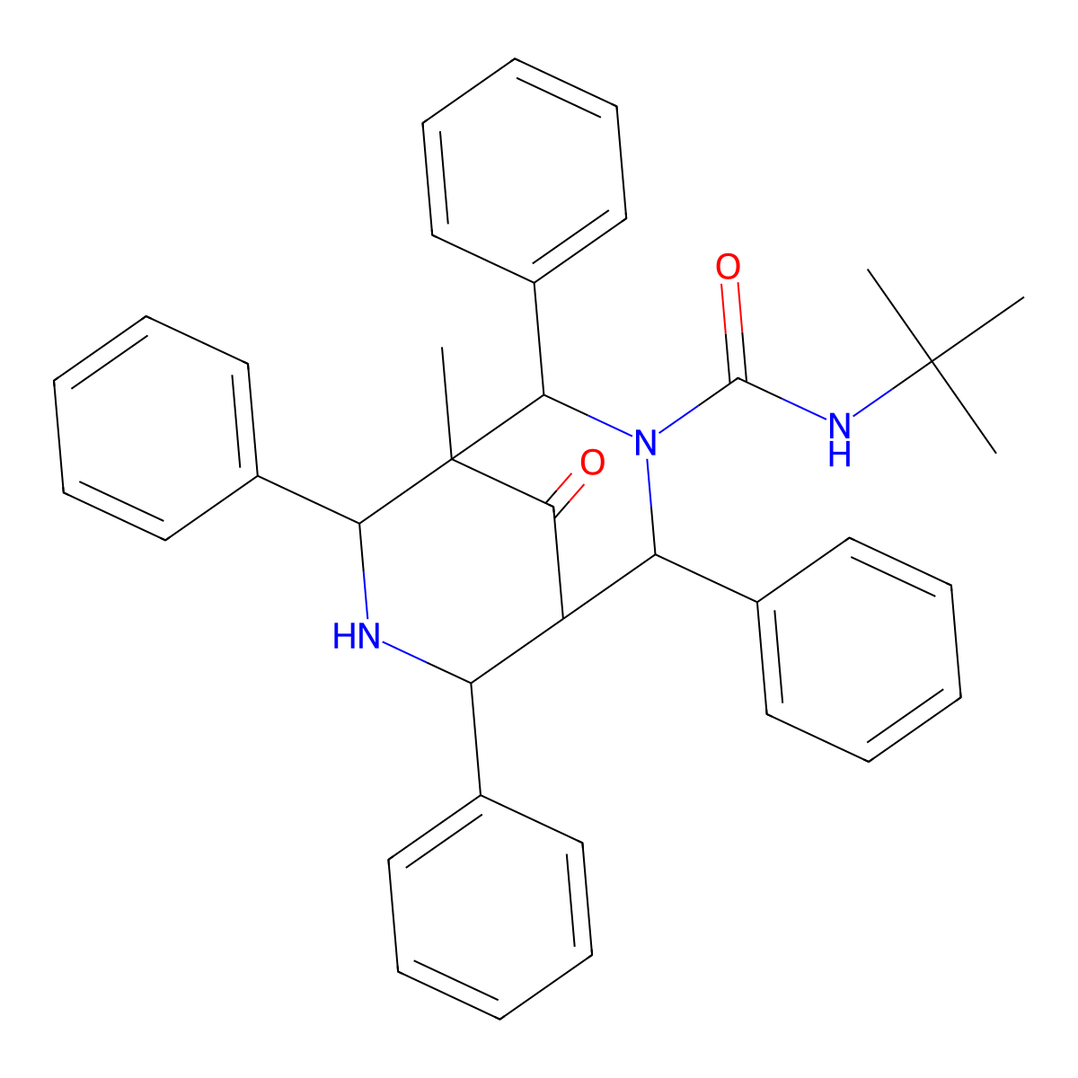 3,7-Diazabicyclo(3.3.1)nonane-3-carboxamide, N-tert-butyl-5-methyl-9-oxo-2,4,6,8-tetraphenyl- molecular structure, CAS 82058-31-9