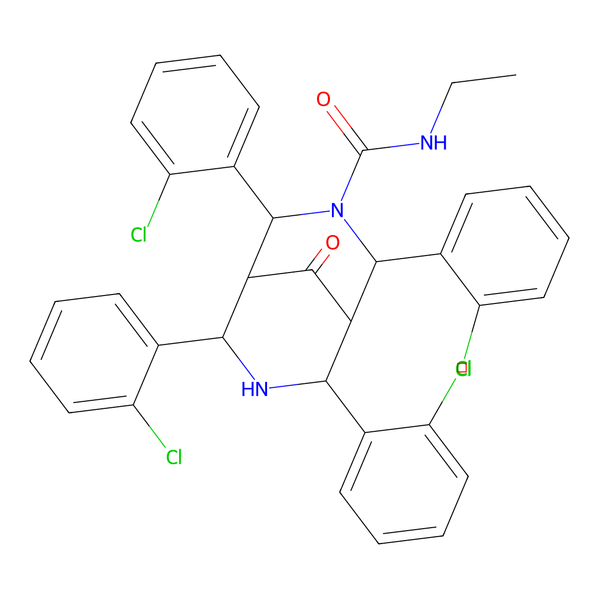 3,7-Diazabicyclo(3.3.1)nonane-3-carboxamide, N-ethyl-9-oxo-2,4,6,8-tetrakis(o-chlorophenyl)- molecular structure, CAS 82058-41-1