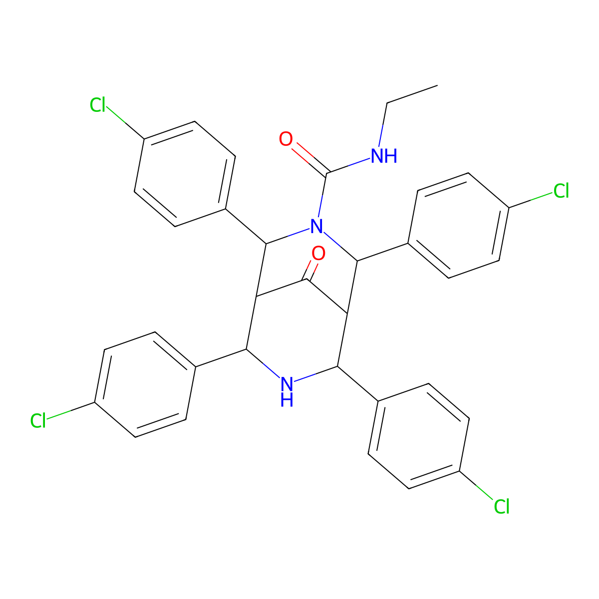 3,7-Diazabicyclo(3.3.1)nonane-3-carboxamide, N-ethyl-9-oxo-2,4,6,8-tetrakis(p-chlorophenyl)- molecular structure, CAS 82058-43-3