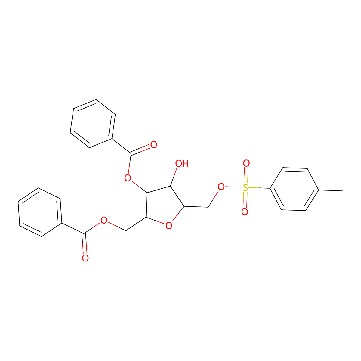[3-Benzoyloxy-4-hydroxy-5-[(4-methylphenyl)sulfonyloxymethyl]oxolan-2-yl]methyl benzoate molecular structure, CAS 82064-07-1
