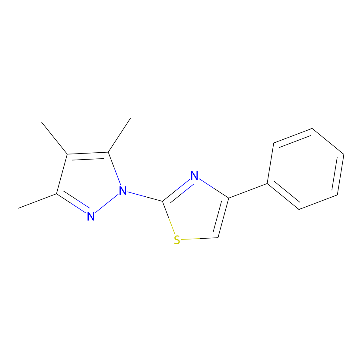 4-phenyl-2-(3,4,5-trimethyl-1H-pyrazol-1-yl)-1,3-thiazole molecular structure, CAS 82100-73-0