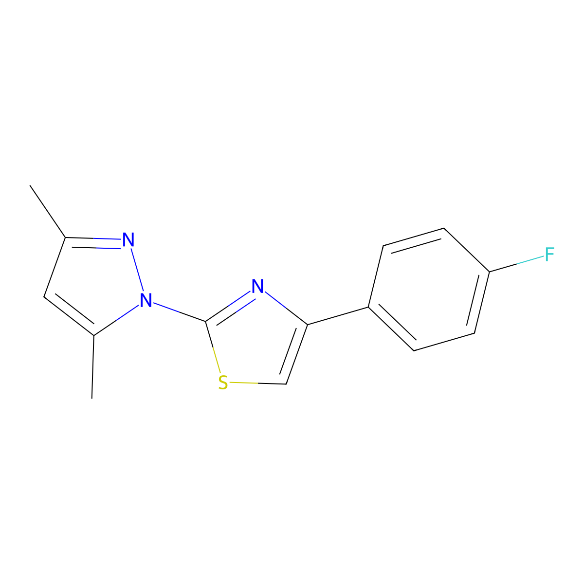 2-(3,5-dimethyl-1H-pyrazol-1-yl)-4-(4-fluorophenyl)-1,3-thiazole molecular structure, CAS 82100-75-2
