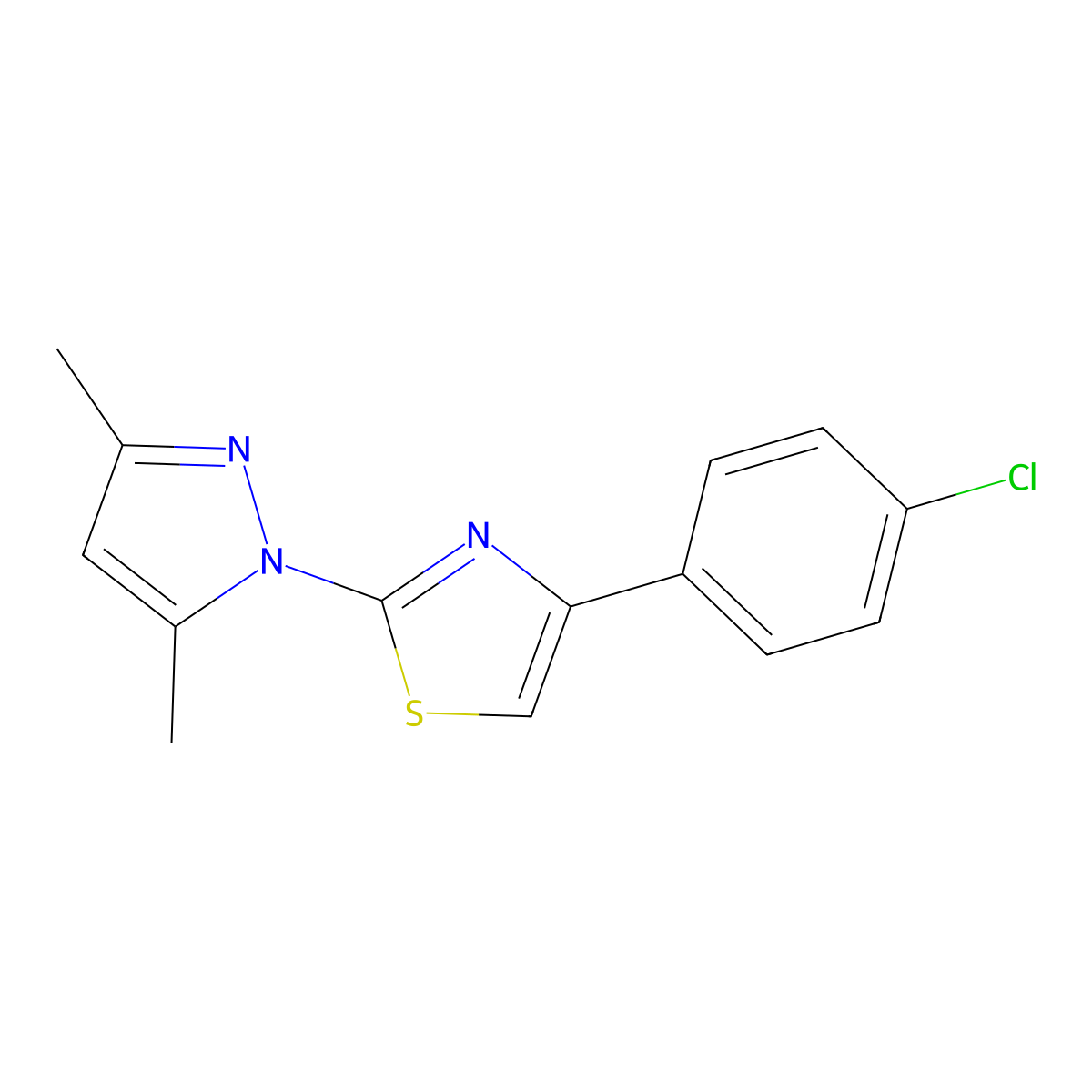 4-(4-chlorophenyl)-2-(3,5-dimethyl-1H-pyrazol-1-yl)-1,3-thiazole molecular structure, CAS 82100-78-5