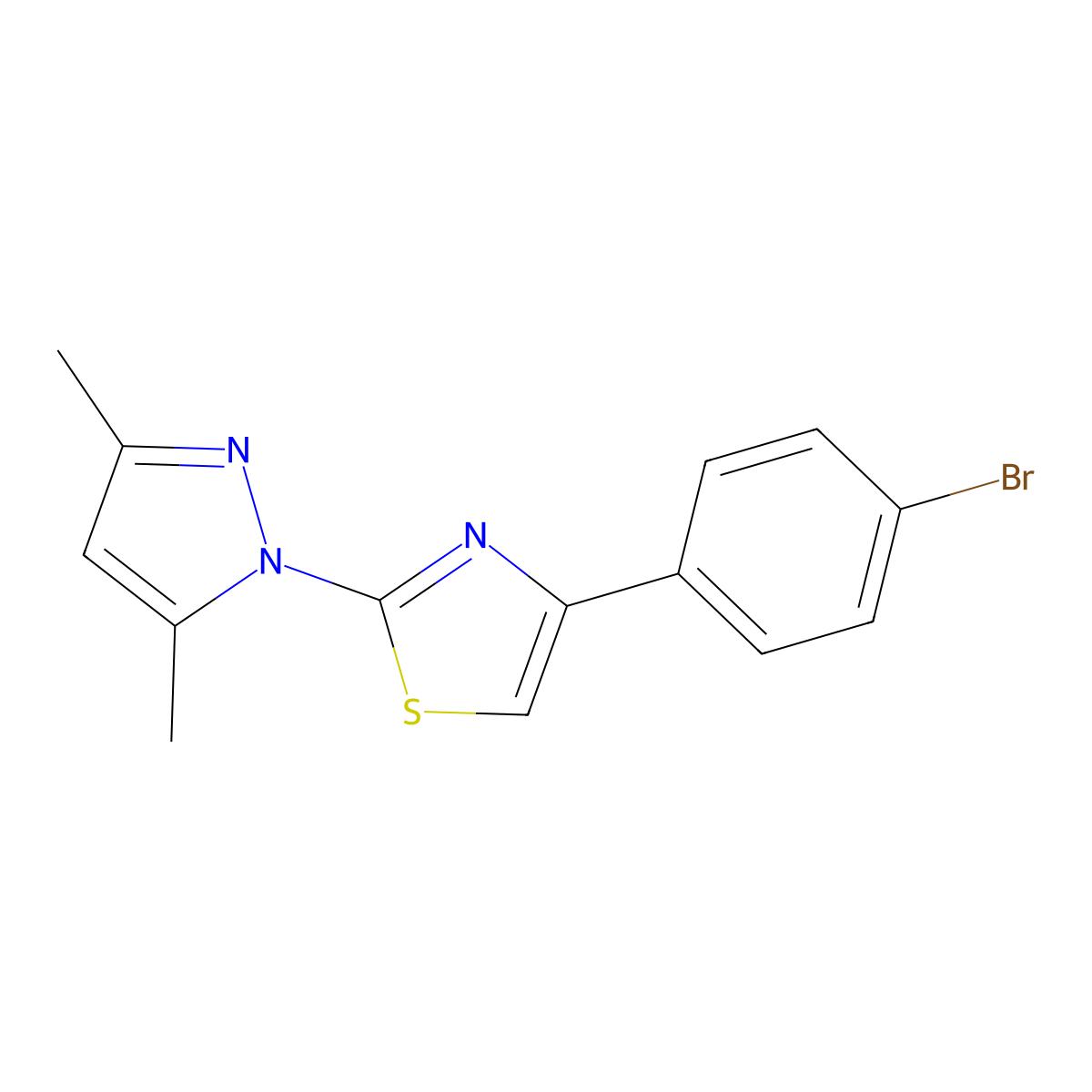 4-(4-bromophenyl)-2-(3,5-dimethyl-1H-pyrazol-1-yl)-1,3-thiazole molecular structure, CAS 82100-81-0