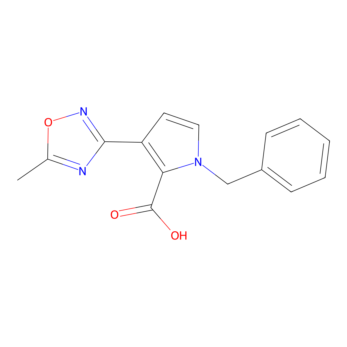 1-Benzyl-3-(5-methyl-1,2,4-oxadiazol-3-yl)-1H-pyrrole-2-carboxylic acid molecular structure, CAS 821004-40-4