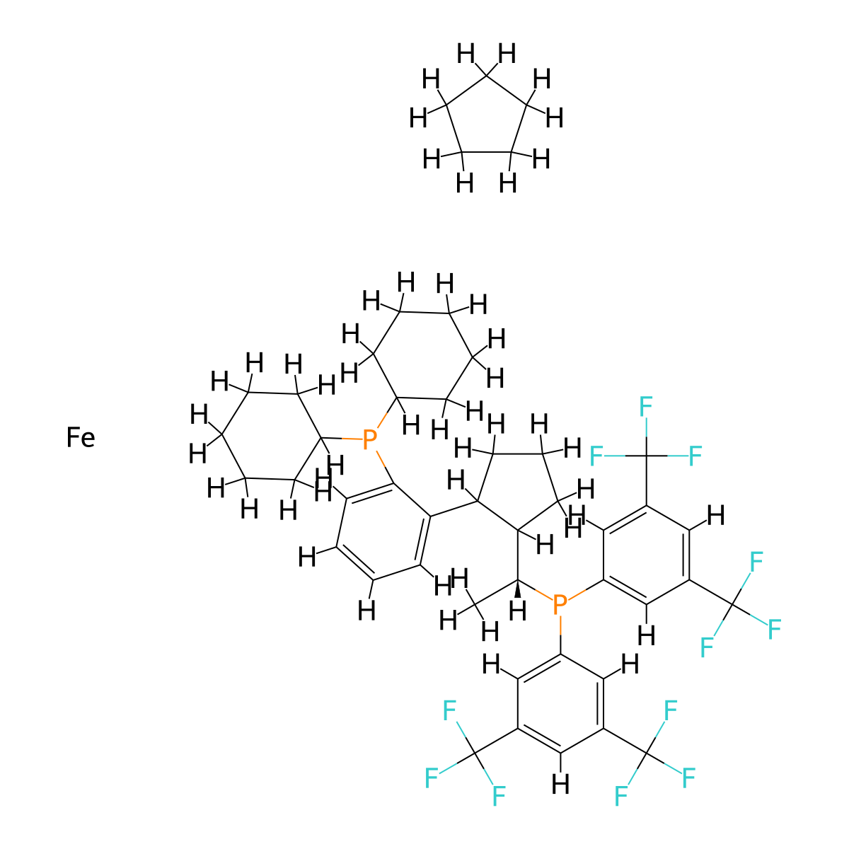 (1S)-1-[(1R)-1-[Bis[3,5-bis(trifluoromethyl)phenyl]phosphino]ethyl]-2-[2-(dicyclohexylphosphino)phenyl]ferrocene molecular structure, CAS 821009-34-1