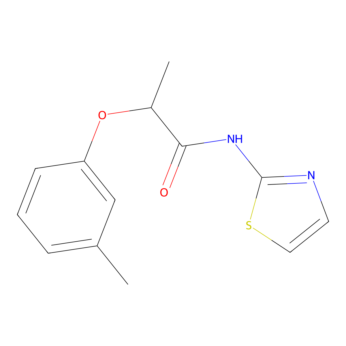 2-(3-methylphenoxy)-N-(1,3-thiazol-2-yl)propanamide molecular structure, CAS 821010-54-2