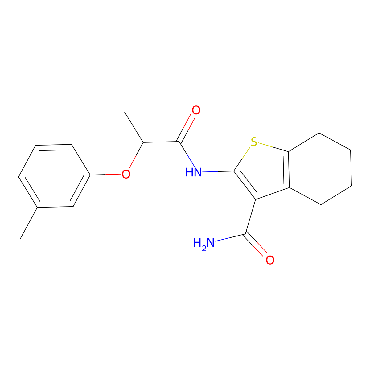 2-{[2-(3-Methylphenoxy)propanoyl]amino}-4,5,6,7-tetrahydro-1-benzothiophene-3-carboxamide molecular structure, CAS 821010-60-0