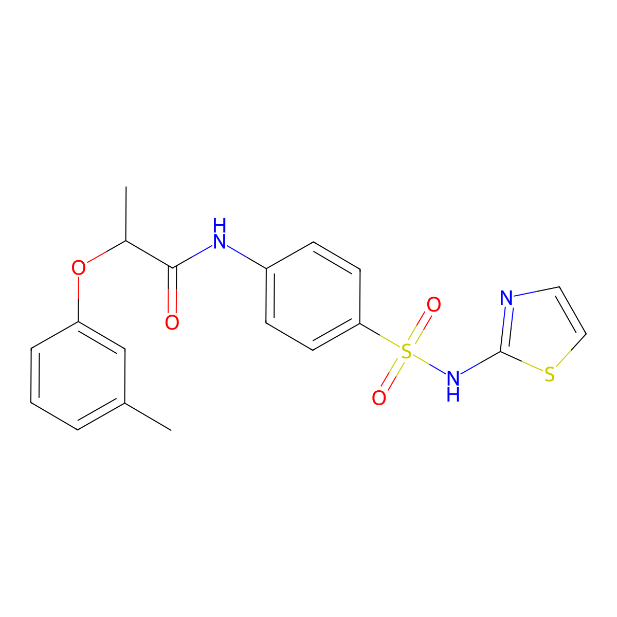 2-(3-methylphenoxy)-N-{4-[(1,3-thiazol-2-ylamino)sulfonyl]phenyl}propanamide molecular structure, CAS 821010-72-4