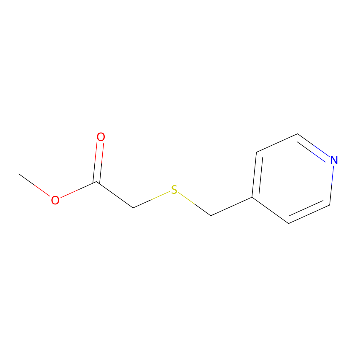 Methyl 2-((pyridin-4-ylmethyl)thio)acetate molecular structure, CAS 82118-28-3