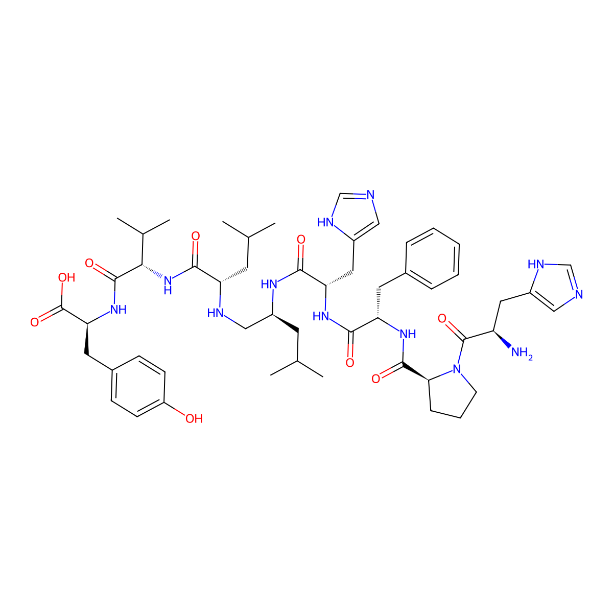 (2S)-2-[[(2S)-2-[[(2S)-2-[[(2S)-2-[[(2S)-2-[[(2S)-2-[[(2S)-1-[(2R)-2-amino-3-(1H-imidazol-5-yl)propanoyl]pyrrolidine-2-carbonyl]amino]-3-phenylpropanoyl]amino]-3-(1H-imidazol-5-yl)propanoyl]amino]-4-methylpentyl]amino]-4-methylpentanoyl]amino]-3-methylbutanoyl]amino]-3-(4-hydroxyphenyl)propanoic acid molecular structure, CAS 82131-82-6