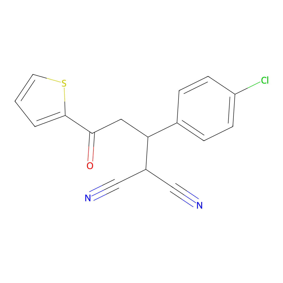 2-[1-(4-Chlorophenyl)-3-oxo-3-thiophen-2-ylpropyl]propanedinitrile molecular structure, CAS 82137-59-5