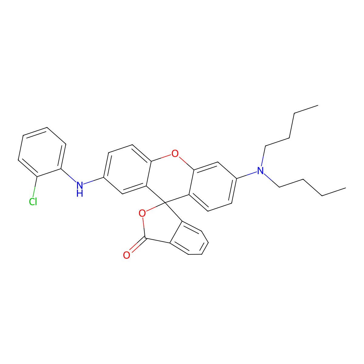 2'-(2-Chlorophenylamino)-6'-(dibutylamino)spiro(isobenzofuran-1(3H)-9'(9H)-xanthene)-3-one molecular structure, CAS 82137-81-3