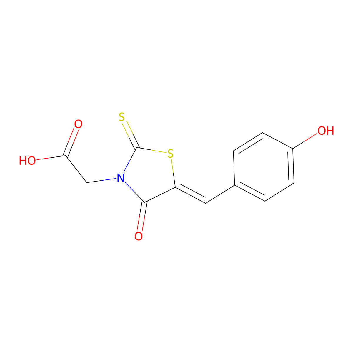 5-[(4-hydroxyphenyl)methylene]-4-oxo-2-thioxo-3-Thiazolidineacetic acid molecular structure, CAS 82158-59-6